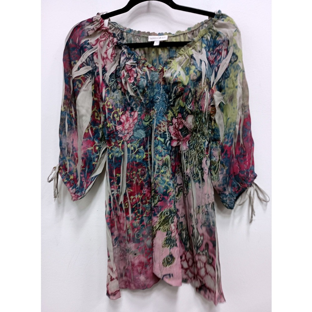 VTG Y2K Fashion Bug Tunic Top Womens Large Smocked Empire Waist BOHO
